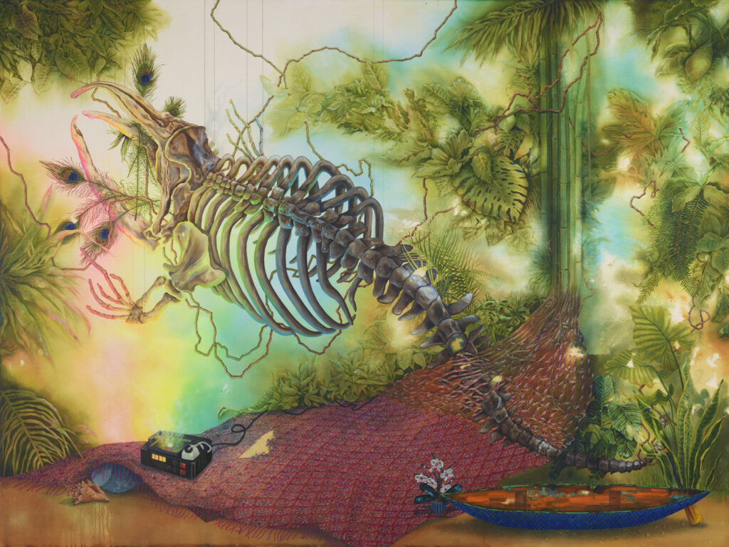 Eleen Lin, Life folded Death; Death trellised Life (2024), oil and acrylic on canvas, 72 x 96 inches