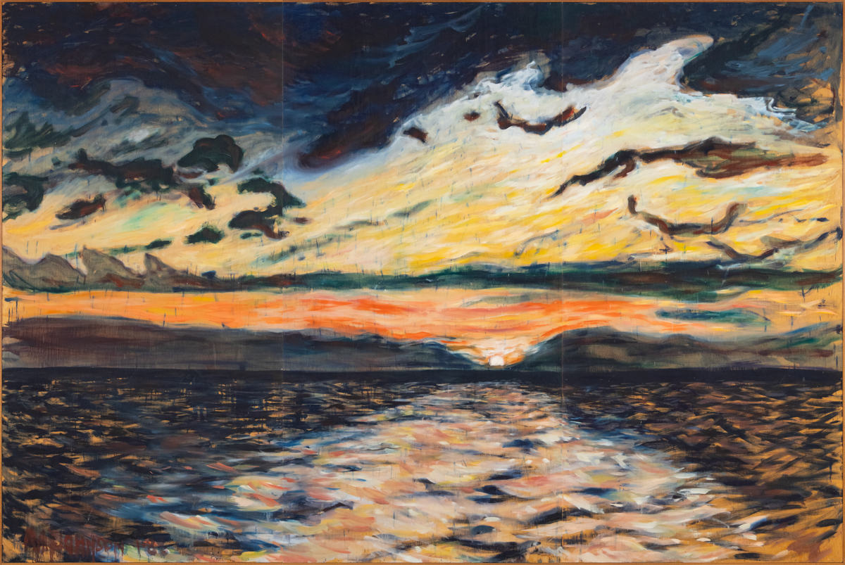 Rae Johnson, Sunset, Lake Winnipeg, 1988, oil on wood, 244 x 366 cm