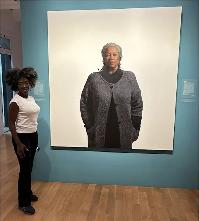 Elizabeth Diane White (Author and Entrepreneur) at the National Portrait Gallery in Washington, DC posing in front of Robert McCurdy (1952- ) Untitled (Toni Morrison 1931-2019), 2006, oil on canvas 73 x 68 inches.