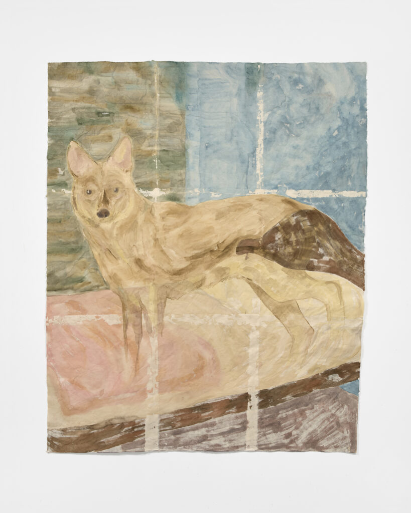 Maya Perry - Out in the distance there is a howl that breaks all doors (2025), watercolor on paper, 58 x 48 inches (147.3 x 121.9 cm)