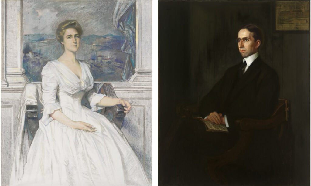 LEFT; Julius Rolshoven (1858-1930) Carol Mitchell Phelps Stokes (1875-1962), circa 1900 oil on canvas 54-1/8 × 44-3/4 inches.
RIGHT; Julius Rolshoven (1858-1930) Anson Phelps Stokes (1874-1958), circa 1900 oil on canvas 54-1/8 × 44-3/4 inches