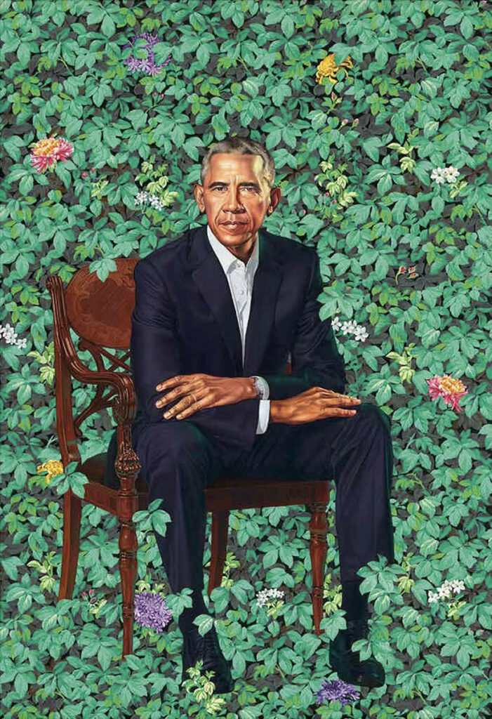 Kehinde Wiley (1977- ) Barack Obama (1961- ) 44th President of the United States, 2009-2017, 2018 oil on canvas 84 x 58 inches