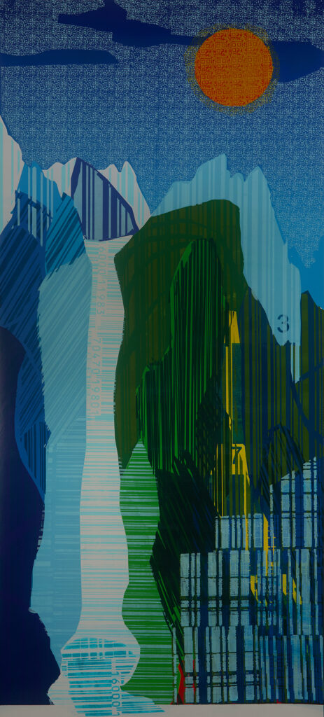 Hyun-Young Oh, Barcode Landscape 202522, mixed media on canvas, 135 x 61 cm(2)