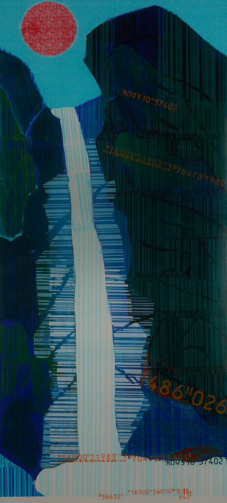 Hyun-Young Oh, Barcode Landscape 202526, mixed media on canvas, 135 x 61 cm(2)