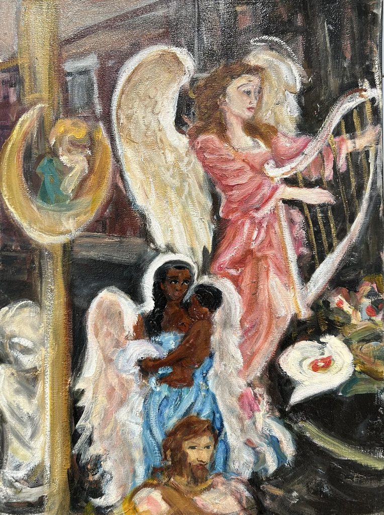 Sybil Goldstein: Dundas Windows A&B, Birth of an Angel, 1982, oil on canvas, 50.8 x 40.64 cm