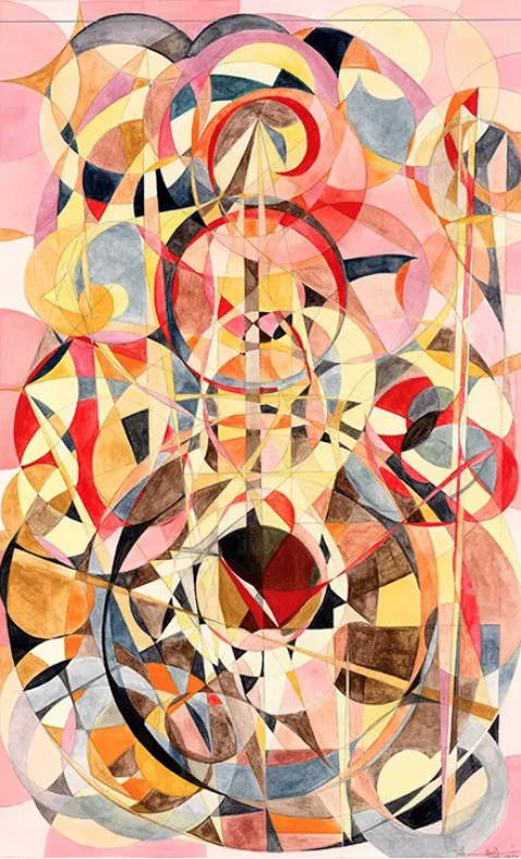 Lorien Suarex-Kanerva, Wheel within a Wheel 15 (2003), watercolor, 29 x 18 inches