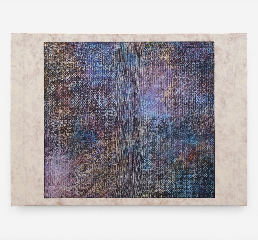 Margaret Weber, Rivington or Wat, 2025, newspaper (newsprint), oil pastel, dye, acrylic paint, cardboard, 24 x 33.8 in, 61 x 85.7 cm