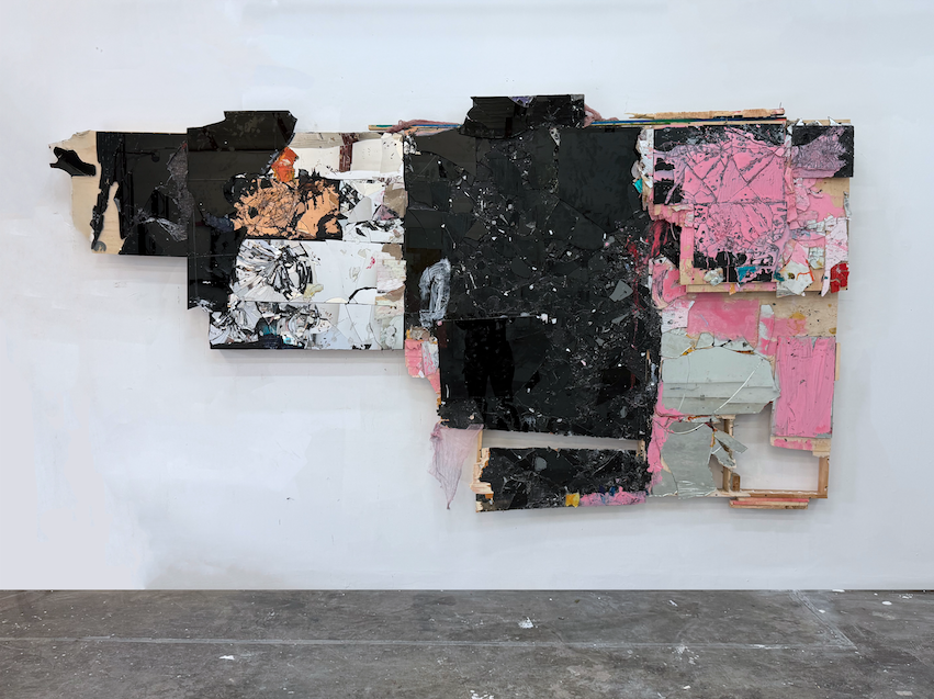 Michael David, The Batman, 2023-26, mirrored glass, silicone, fabric, glitter, acrylic and oil paint on wooden panels, 147 x 82 x 6 in, 373.4 x 208.3 x 15.2 cm