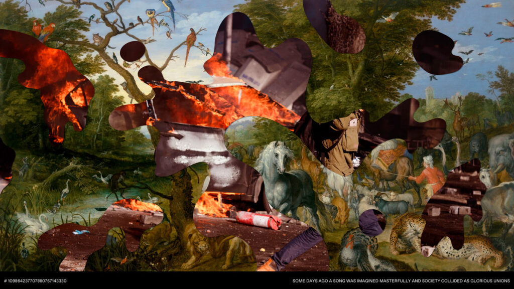 Máximo Tuja / Max-o-matic, 126 sextillion collages (A Microcosm), 2022-24, Digital Files Created with Custom-made Generative Art Software, Running Time: 120 min, (photo Máximo Tuja and Pardon Collection)