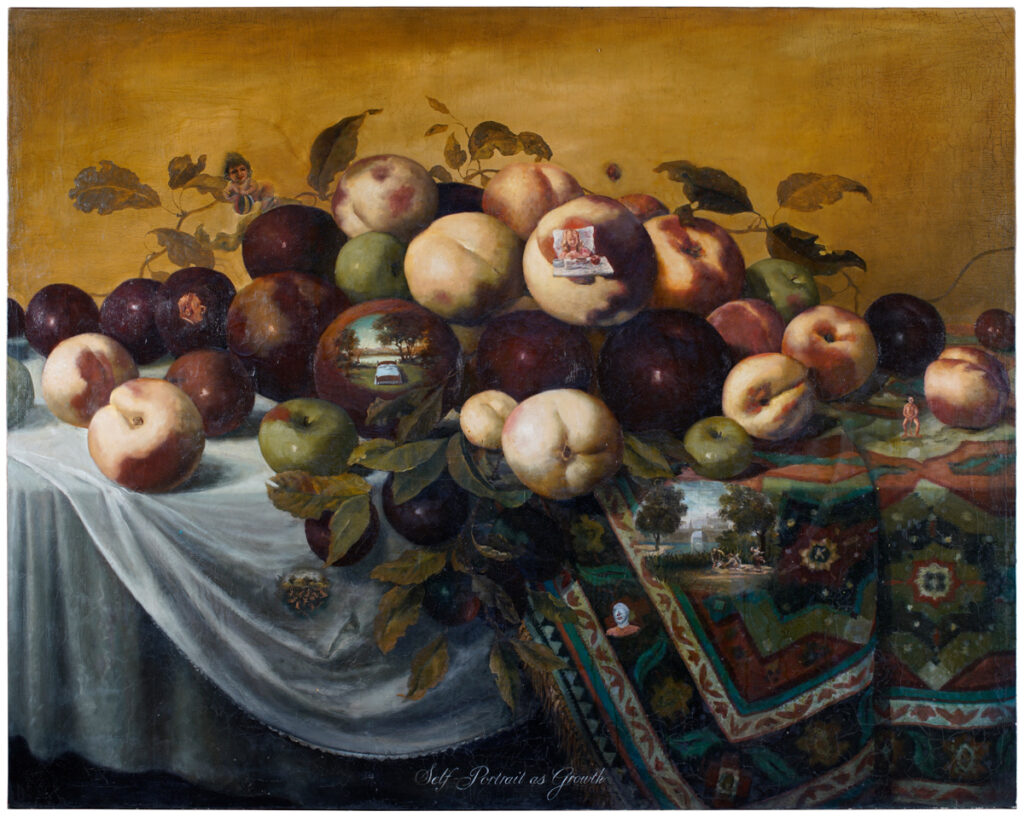 Julie Heffernan, Self-Portrait as Growth, 1994, oil on canvas, 55 ¼ x 69 x 1 ¾ inches (photo Todd Bartel)