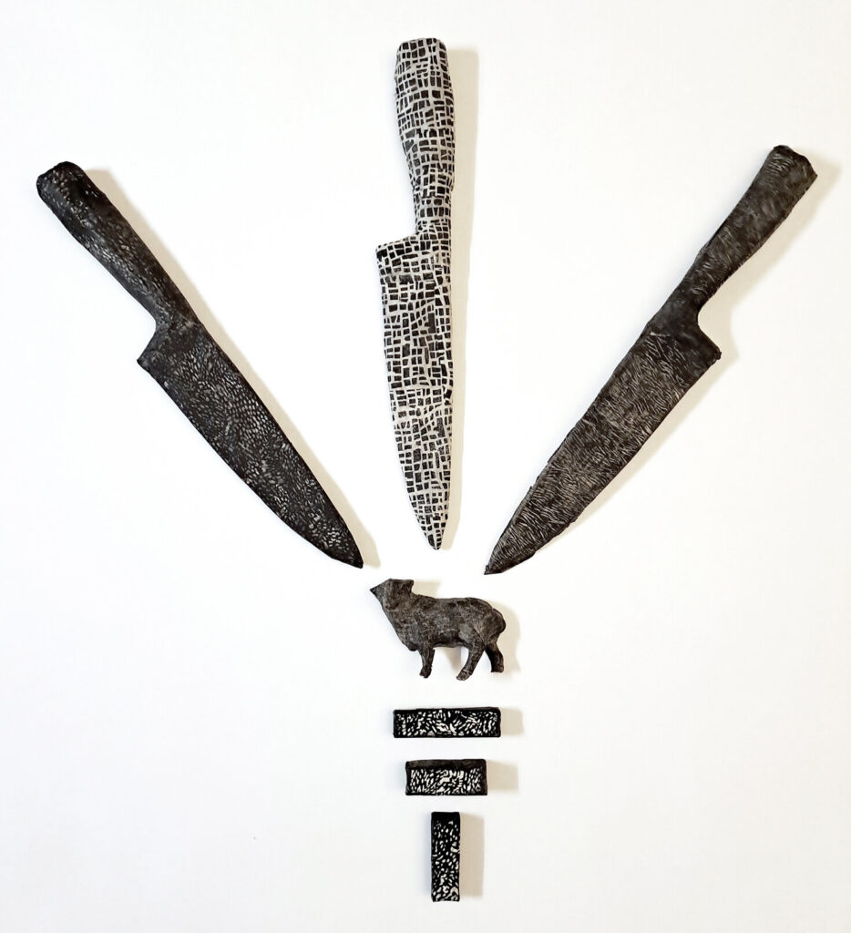 Mátyás Boros, Totem 2, 2026, linocut, unique print, paper installation, 90 x 90 cm