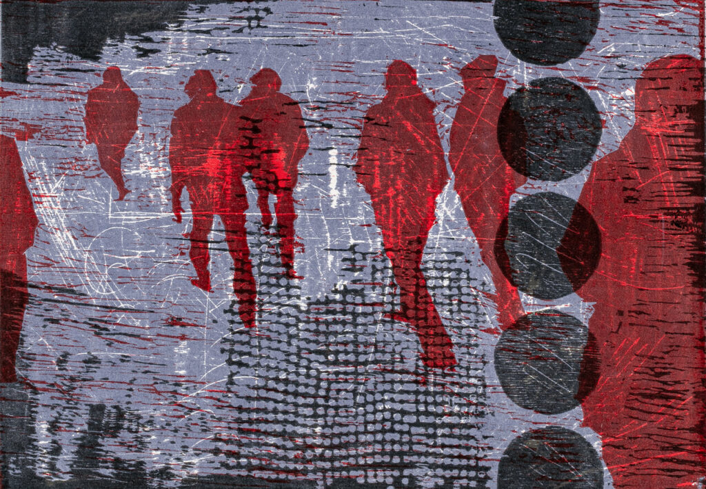Mietta Kerper, Rhythm exercise I., 2025, multi-block woodcut on paper, 29.5 x 42 cm
