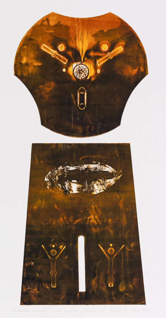 Zsolt Durucskó: Escape attend II., 2023, own technique, intaglio on paper, 59.5 x 27.2 cm