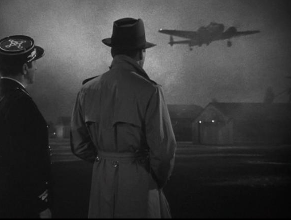 The last scene in Casablanca, Humphrey Bogart as Rick at the airport with Ilsa, the Ingrid Bergman character having boarded her flight