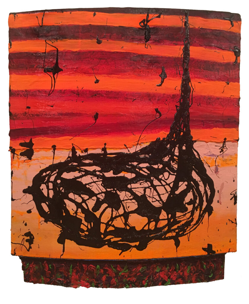 Len Bellinger, bignet, 2015-2018, oil and mixed mediums on canvas, 28 x 23 x 6 inches