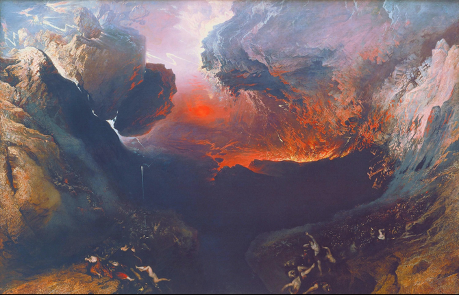John Martin, The Great Day of His Wrath, 1851, hand painted oil reproduction of the End of the World, the Tate, London
