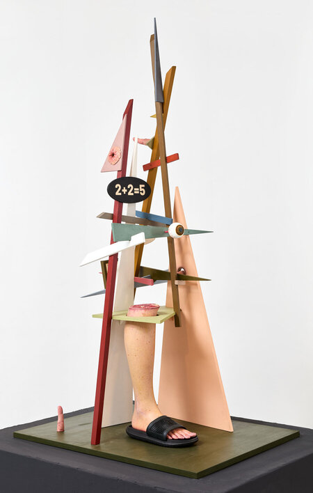 László Győrffy: House curse / Kathedrale des erotischen Elends II., 2023-2024, wood, plastic, canvas, metal, acrylic, 137×56×76cm