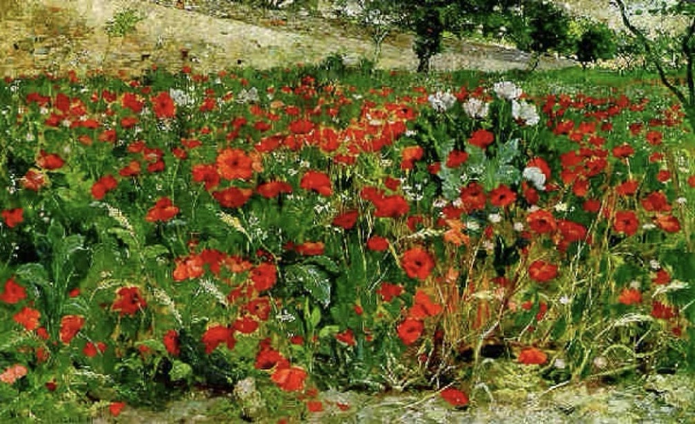 Julius Rolshoven, Field of Poppies, 1887, oil on canvas, 33 x 54 inches. Private Collection
